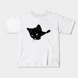 Black Cat Peeking Kids T-Shirt